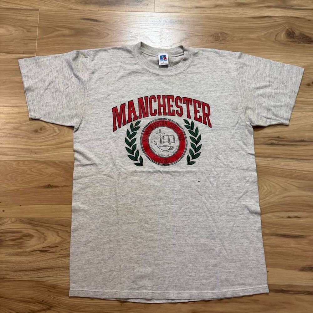 Vintage 90s Manchester College Made In USA Russel athletic single stitch tee L